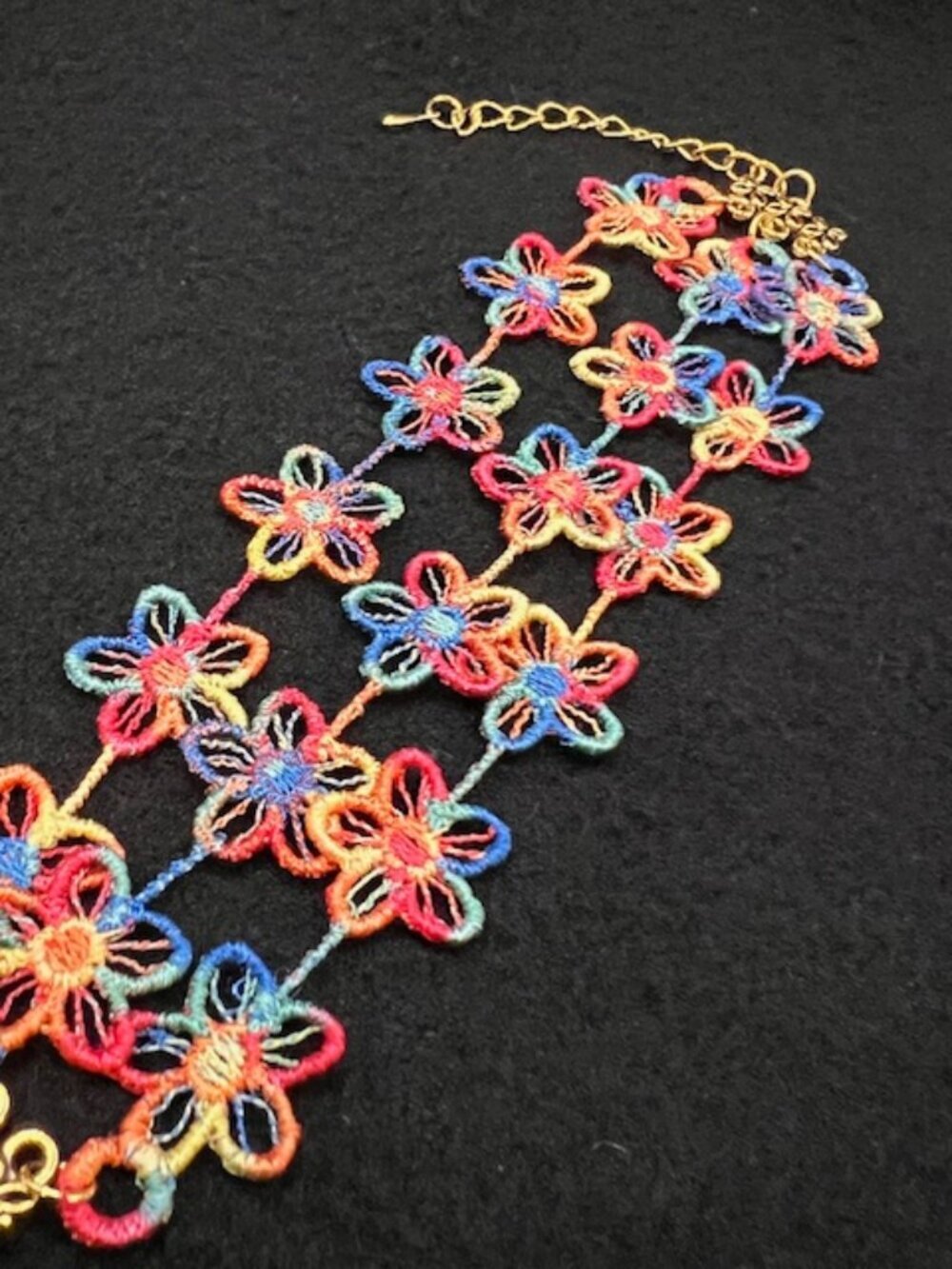 Homemade Multicolored Triple Strand Flower Lace Bracelet - Picture 2 of 6